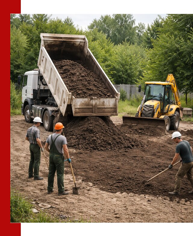 Доставка и укладка грунта для выравнивания участка в Большой Камне