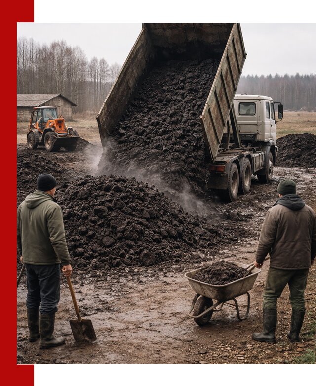 Доставка низинного торфа с разгрузкой и доставкой в Большой Камне