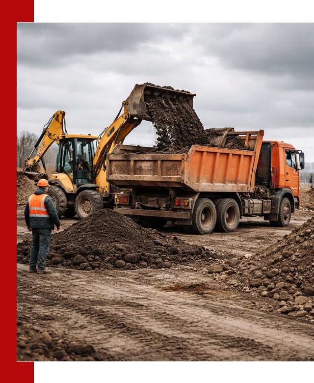 Вывоз грунта и строительного мусора в Большой Камне грузовыми самосвалами