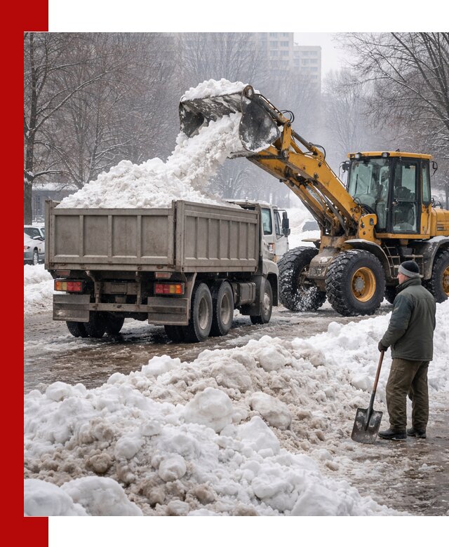 Вывоз снега грузовой техникой в Большой Камне оперативно и чисто