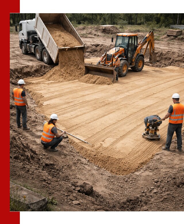 Устройство песчаной подушки для фундаментов и дорог в Большой Камне